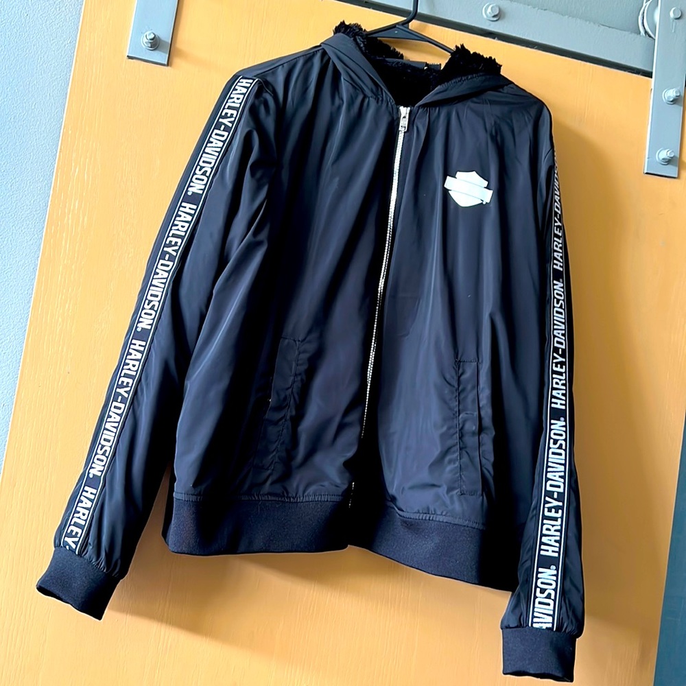Harley-Davidson Motorclothes Fleece Lined Hooded Windbreaker Bomber 2XL